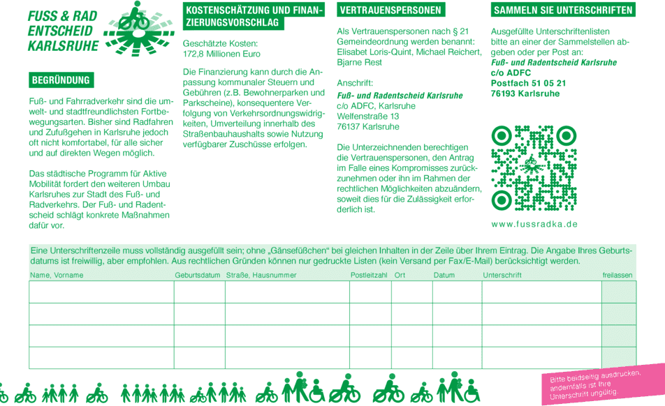 Seite 2 des Unterschriftenformulars des Fuß- und Radentscheid Karlsruhe